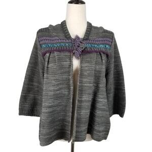 Lulumari Crochet 1 Button Gray Purple Sweater Funky BOHO Hooded Nice Size M